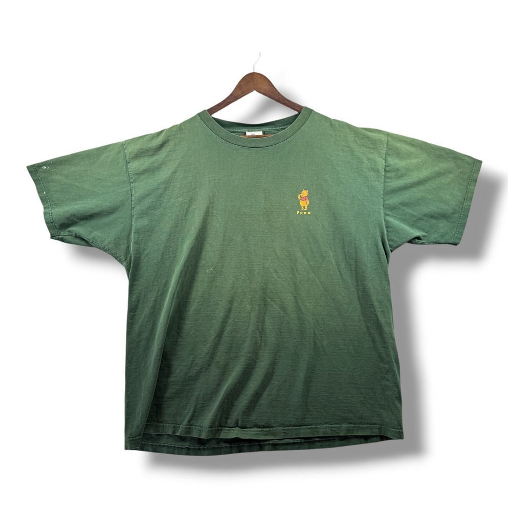 Vintage Disney Store Winnie the Pooh T-Shirt Green XXL Made in USA Flawed